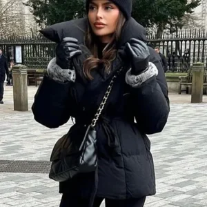 Solid Lace Up Cotton Coat Women Fashion Lapel Long Sleeve Pocket Warm Loose Short Jacket New Lady Winter Commute Street Outwears