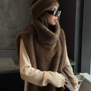 Women Chic Stand Collar Faux Fur Vest Solid High Collar Sleeveless Loose Waistcoat Casual 2025 New Lady Daily Street Short Vests