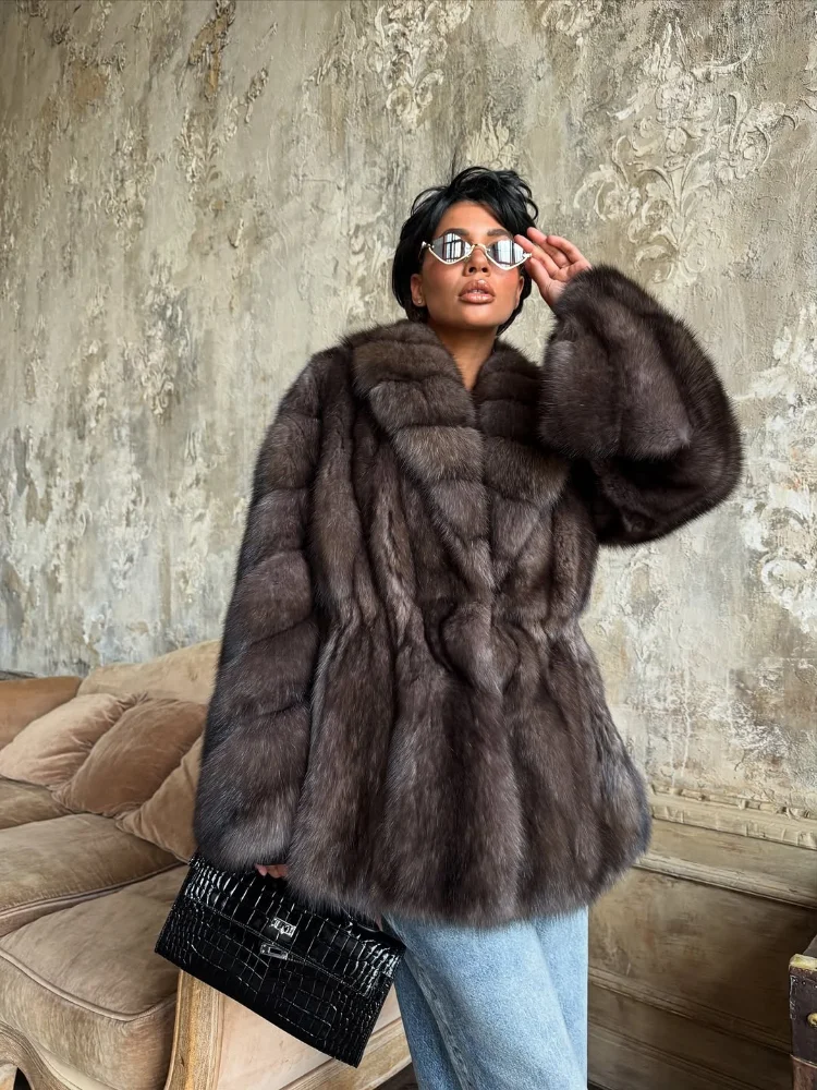 Women's 2025 Elegant Fake Fur Jacket Fashion Winter New Sleeve Bell Lapel Long Sleeve Coat Luxury Daily High Street Lady Outwear - Image 3