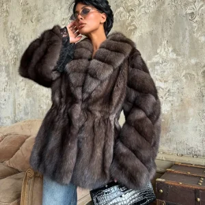 Women's 2025 Elegant Fake Fur Jacket Fashion Winter New Sleeve Bell Lapel Long Sleeve Coat Luxury Daily High Street Lady Outwear